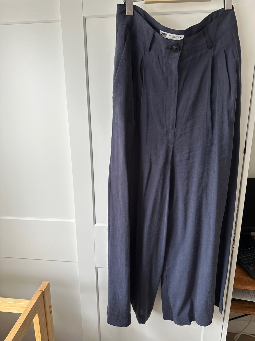 Zara Navy Wide-Leg Women's Trousers